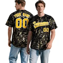 Black Yellow Shiny Gold Cracked Texture Baseball Jersey