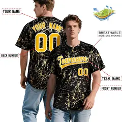 Black Yellow Shiny Gold Cracked Texture Baseball Jersey 2