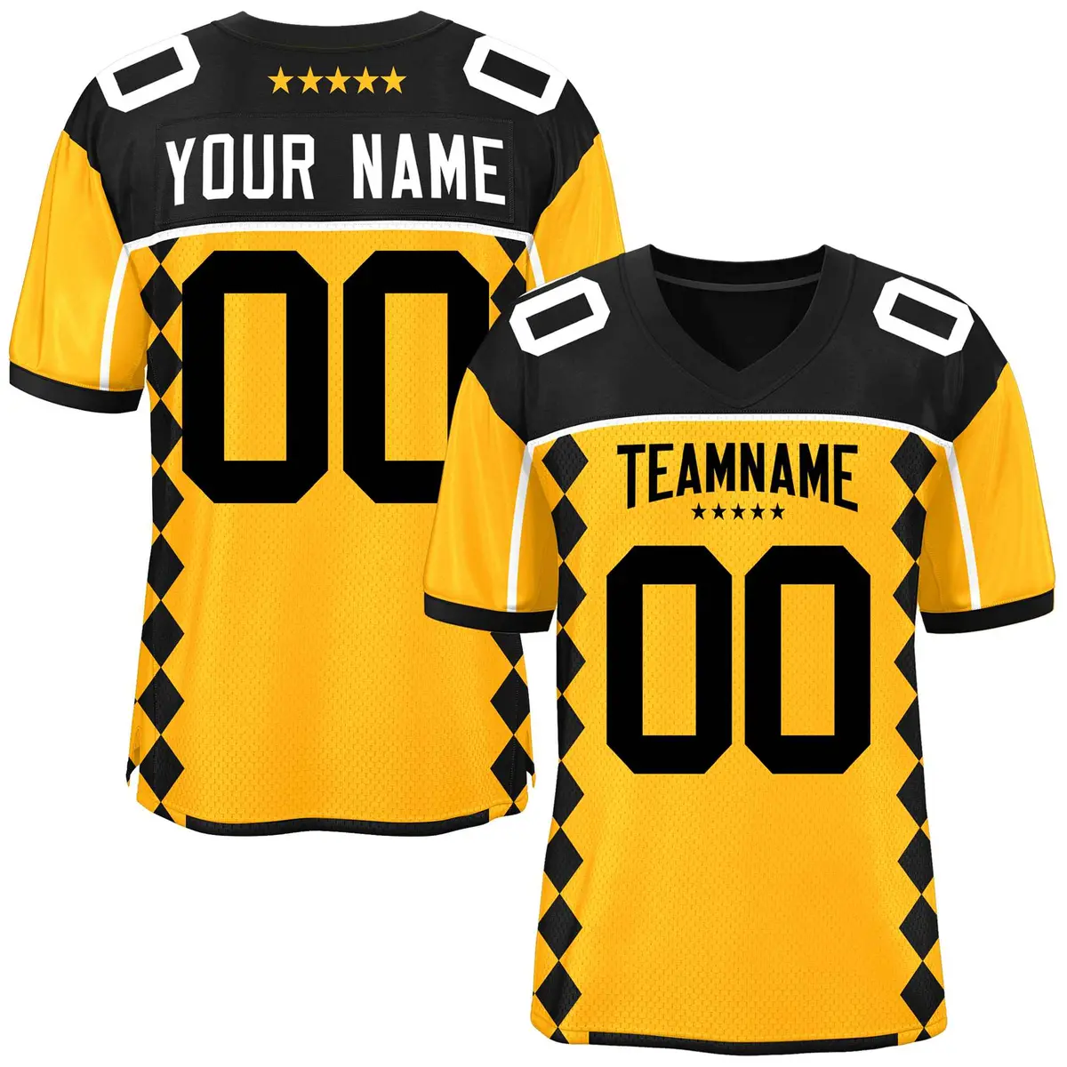 Black Yellow Side Blocks Raglan Authentic Football Jersey