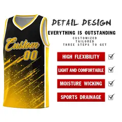 Black Yellow Splash Basketball Kits with Tackle Twill 2
