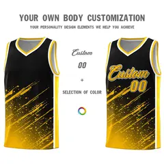 Black Yellow Splash Basketball Kits with Tackle Twill 3