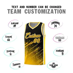 Black Yellow Splash Basketball Kits with Tackle Twill 4