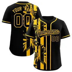 Black Yellow Split Coconut Tree Design Baseball Jersey