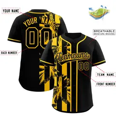 Black Yellow Split Coconut Tree Design Baseball Jersey 2