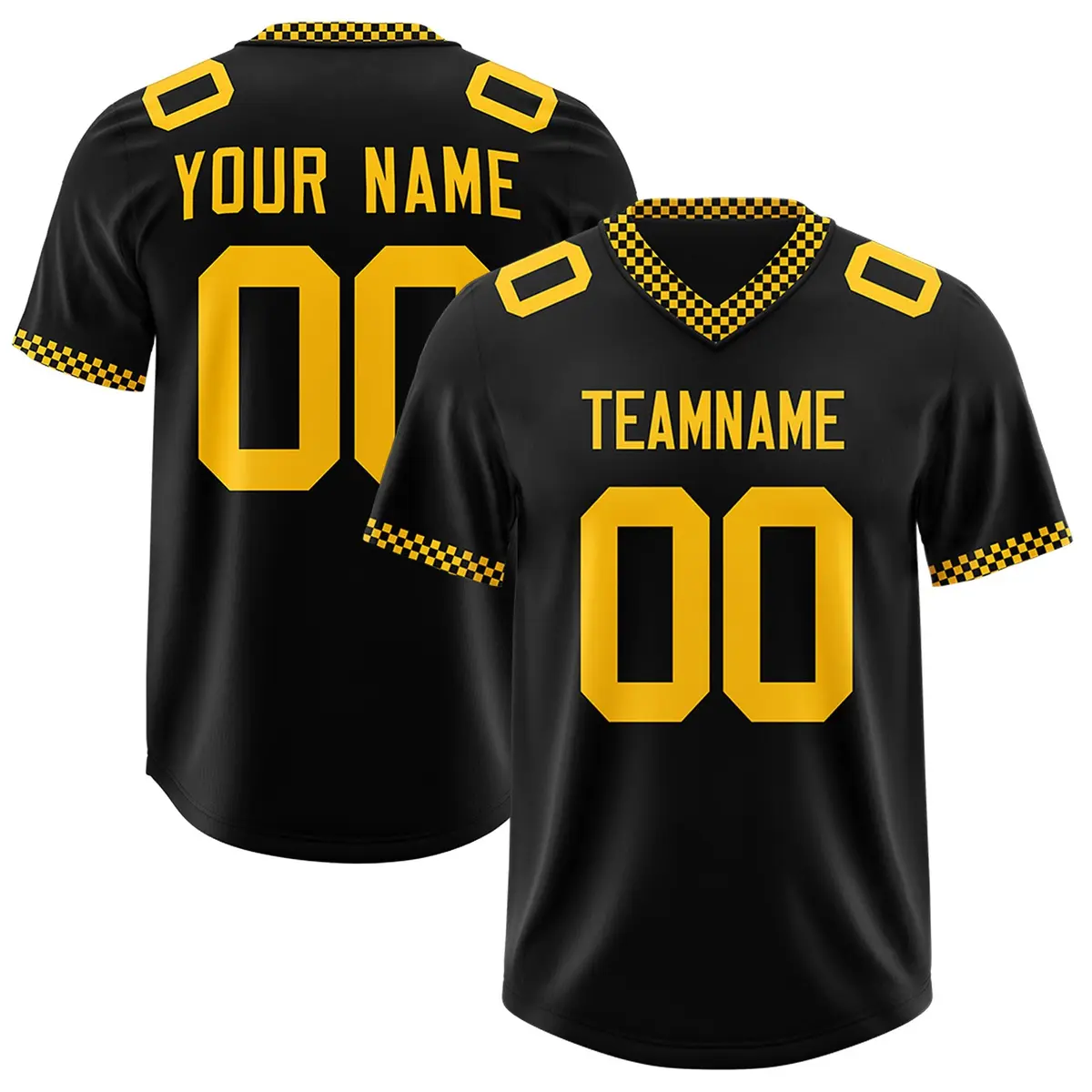 Black Yellow Square Neckline Football Jersey