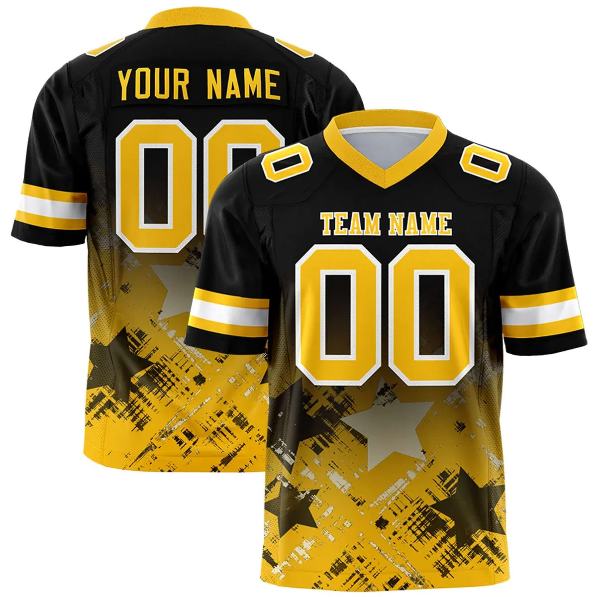 Black Yellow Star Gradient Flag Football Jersey