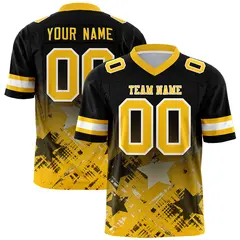 Black Yellow Star Gradient Flag Football Jersey 1