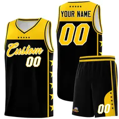 Black Yellow Star Pattern Team Basketball Jersey 1