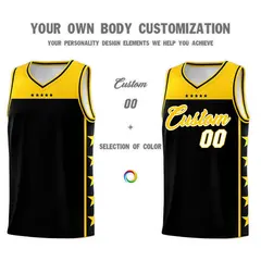 Black Yellow Star Pattern Team Basketball Jersey 3