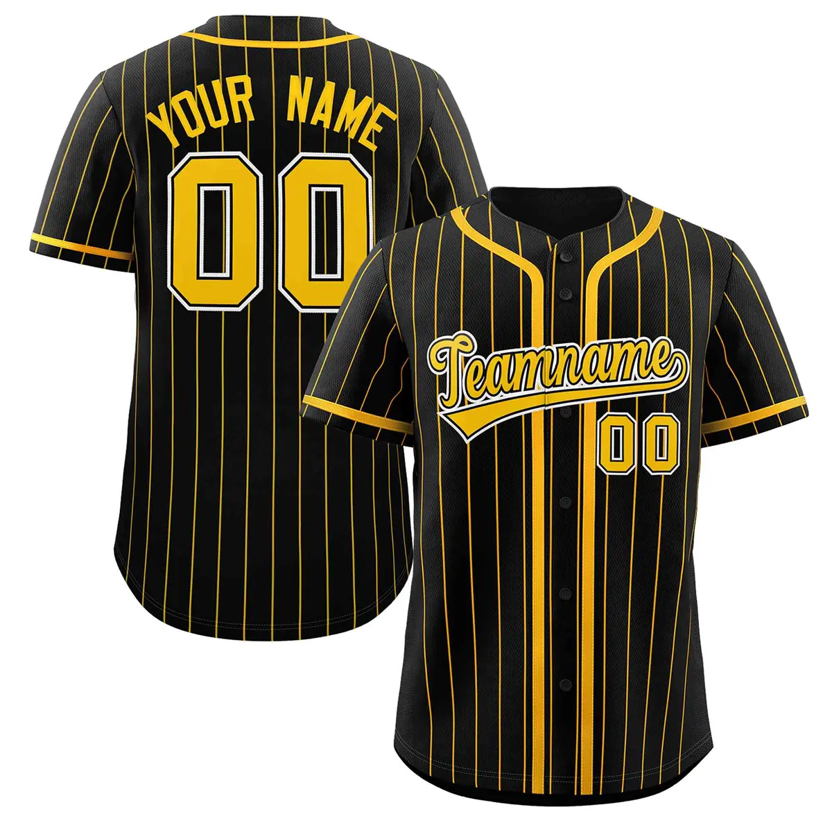 Black Yellow Stripe Full Button Authentic Baseball Jersey
