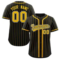 Black Yellow Stripe Full Button Authentic Baseball Jersey