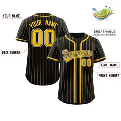 Black Yellow Stripe Full Button Authentic Baseball Jersey 2