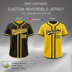 Black Yellow Striped Reversible Baseball Jersey 2