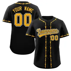 Black Yellow Thorns Ribbed Classic Authentic Baseball Jersey