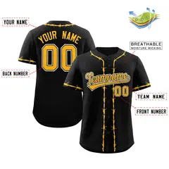 Black Yellow Thorns Ribbed Classic Authentic Baseball Jersey 2