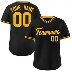 Black Yellow V-Neck Pullover Baseball Jersey