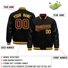 Black Yellow Varsity Jacket with Faux Leather Sleeves 2