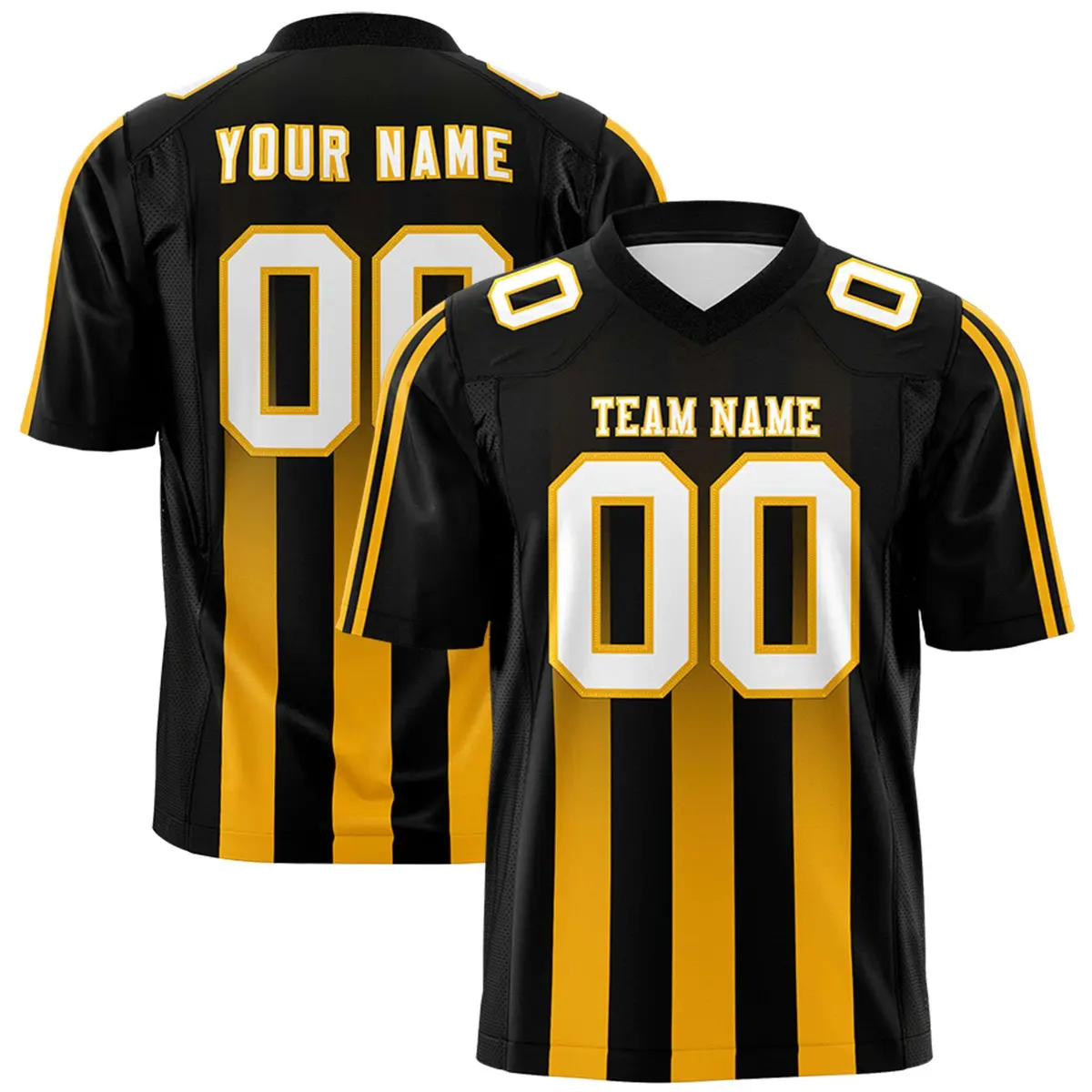 Black Yellow Vertical Fine Stripe Gradient Football Jersey