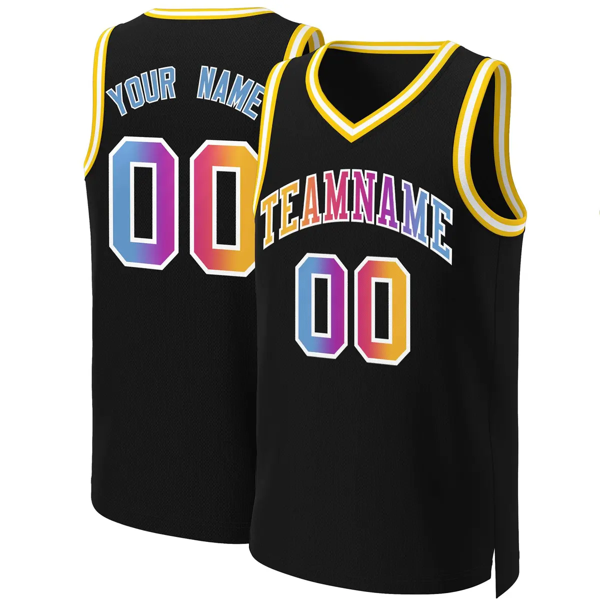 Black Yellow-White Classic Gradient Basketball Jersey