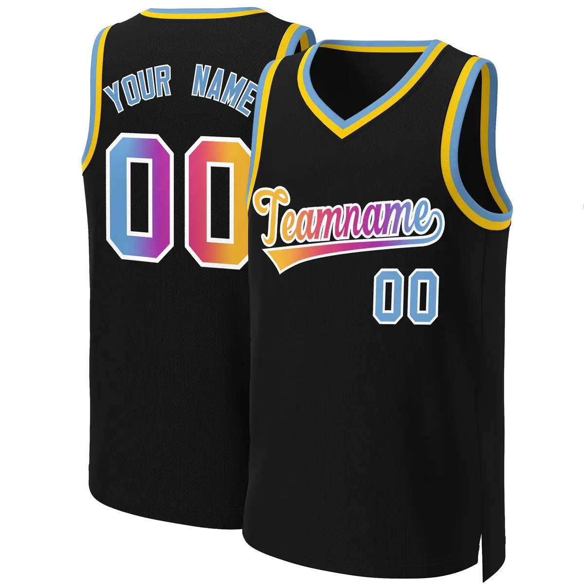 Black Yellow-White Classic Gradient Basketball Jersey