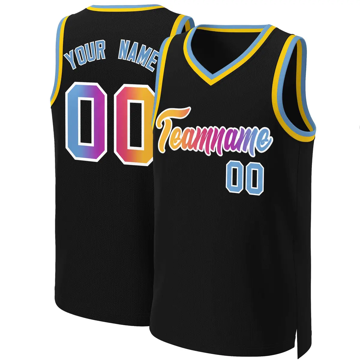 Black Yellow-White Classic Gradient Basketball Jersey