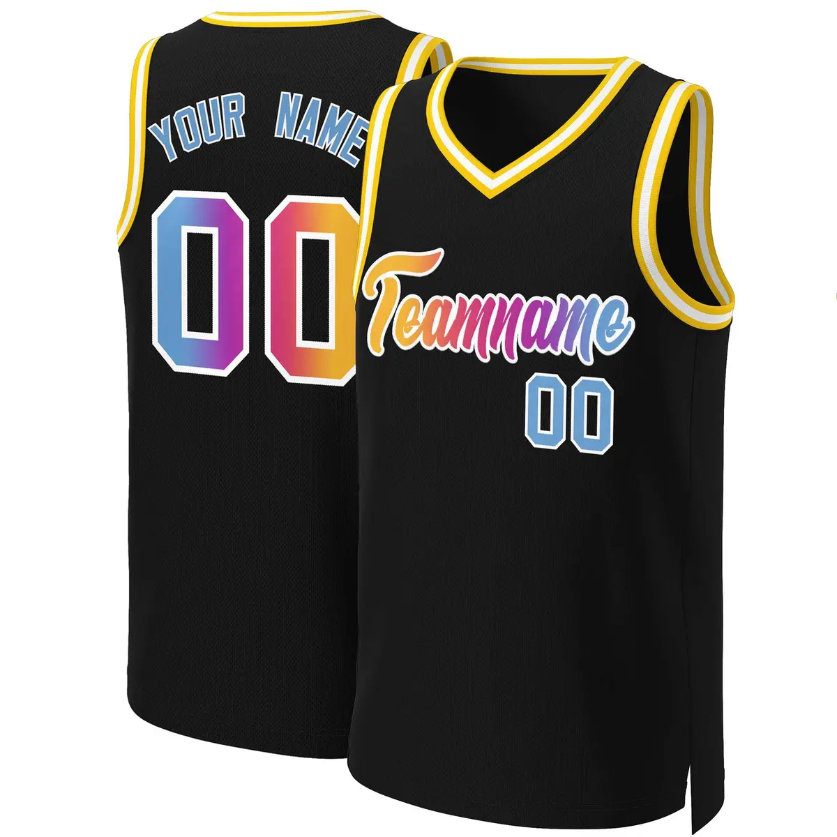 Black Yellow-White Classic Gradient Basketball Jersey