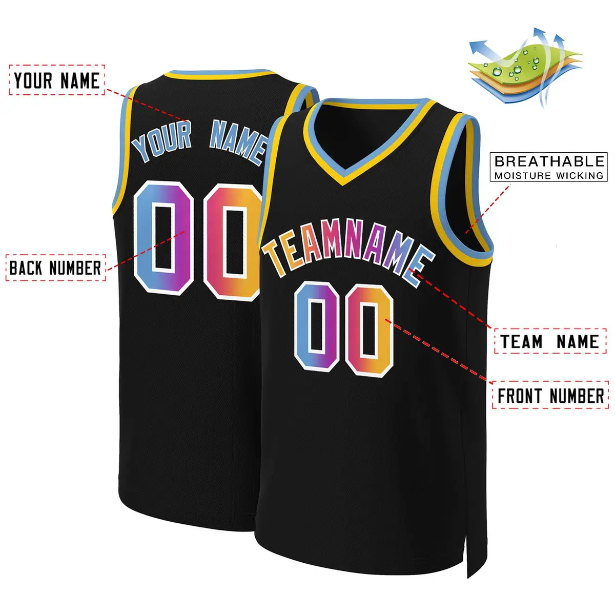 Black Yellow-White Classic Gradient Basketball Jersey