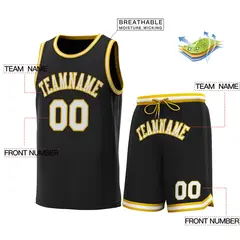 Black Yellow-White Classic Sets Basketball Jersey 2