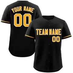 Black Yellow-White Classic Style Baseball Jersey 1