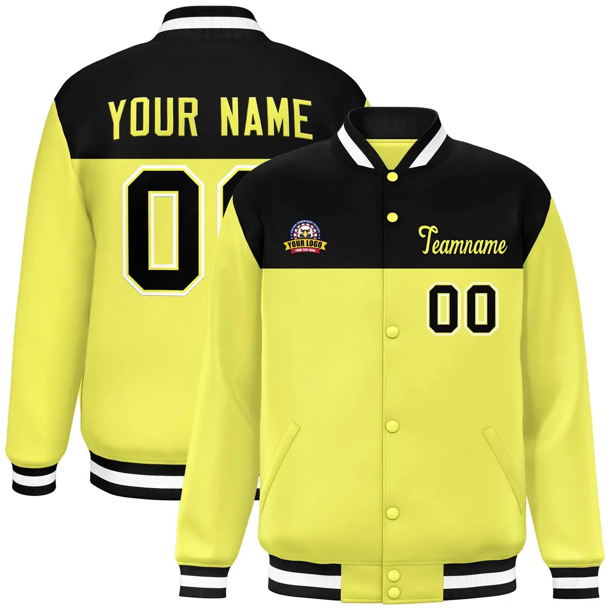 Black Yellow-White Color Block Lettermen Baseball Jacket
