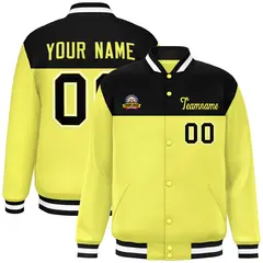 Black Yellow-White Color Block Lettermen Baseball Jacket 1