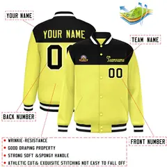 Black Yellow-White Color Block Lettermen Baseball Jacket 2