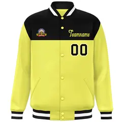 Black Yellow-White Color Block Lettermen Baseball Jacket 3
