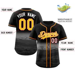 Black Yellow-White Denver City Skyline Baseball Jersey 2