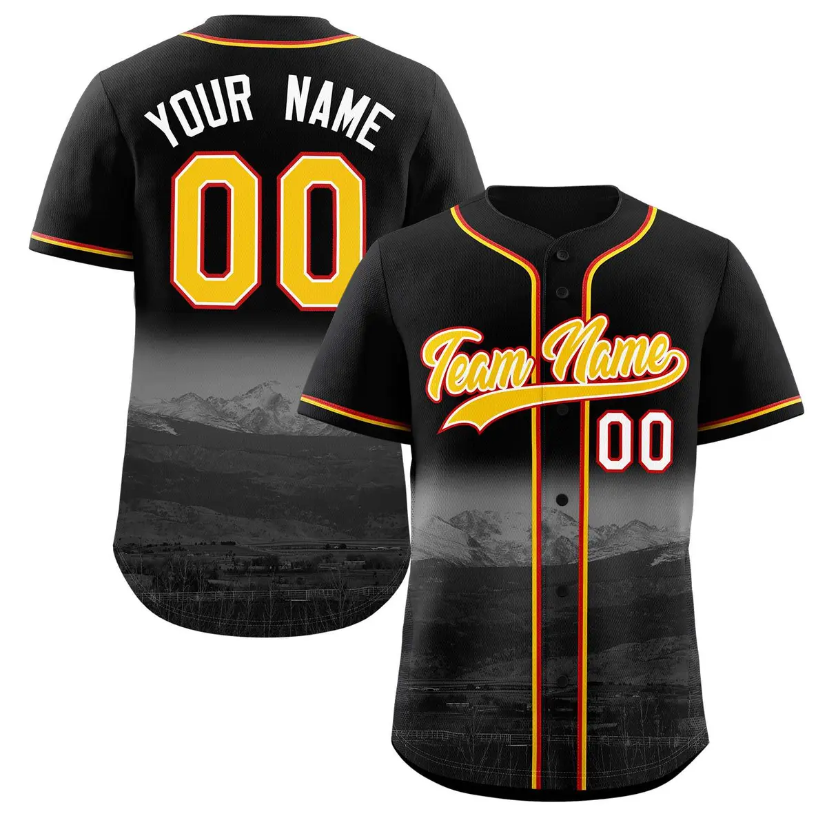 Black Yellow-White Denver City Skyline Baseball Jersey