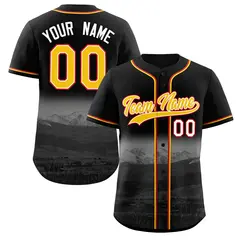 Black Yellow-White Denver City Skyline Baseball Jersey
