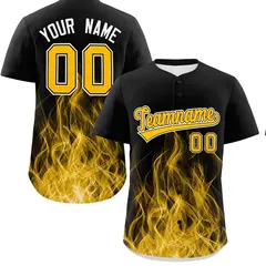Black Yellow White Flame Graffiti Pattern Baseball Jersey