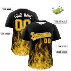 Black Yellow White Flame Graffiti Pattern Baseball Jersey 2