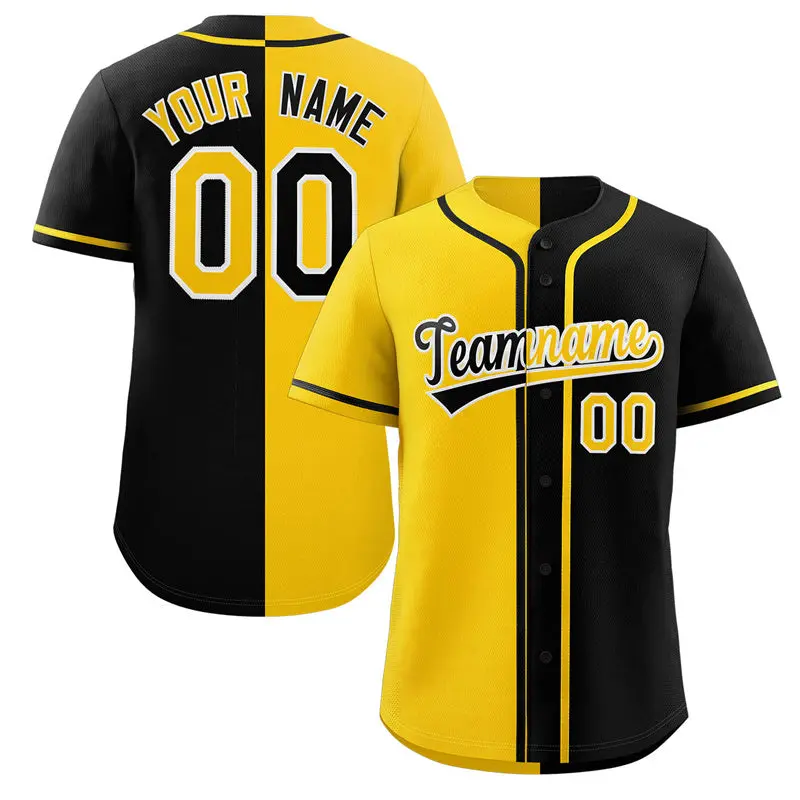 Black Yellow-White Hook Split Baseball Jersey