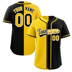Black Yellow-White Hook Split Baseball Jersey
