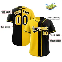 Black Yellow-White Hook Split Baseball Jersey 2