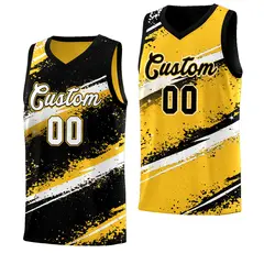 Black Yellow White Reversible Basketball Jersey Stellar Strike Series 1
