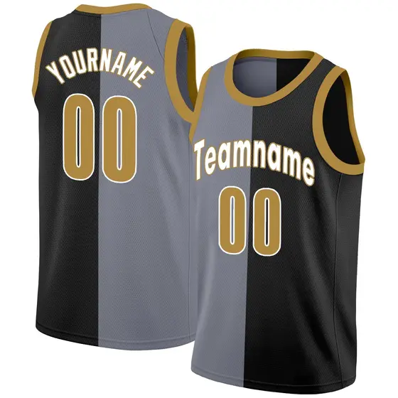 Black Yellow-White Split Fashion Basketball Jersey