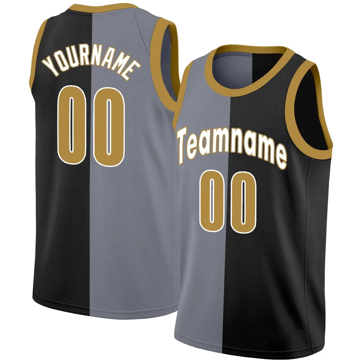 Black Yellow-White Split Fashion Basketball Jersey