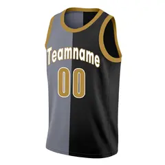 Black Yellow-White Split Fashion Basketball Jersey 3
