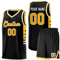 Black Yellow-White Star Pattern Sports Basketball Jersey
