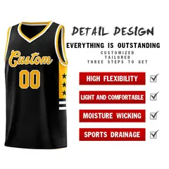 Black Yellow-White Star Pattern Sports Basketball Jersey 4