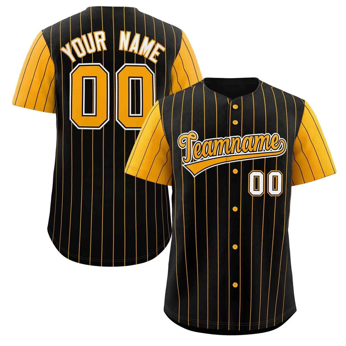 Black Yellow-White Stripe Raglan Baseball Jersey