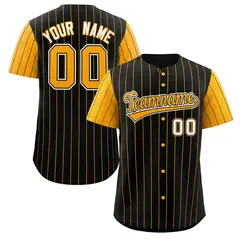 Black Yellow-White Stripe Raglan Baseball Jersey 1