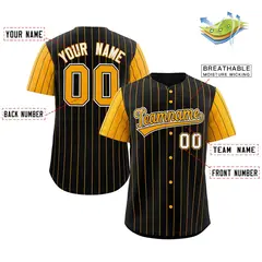 Black Yellow-White Stripe Raglan Baseball Jersey 2